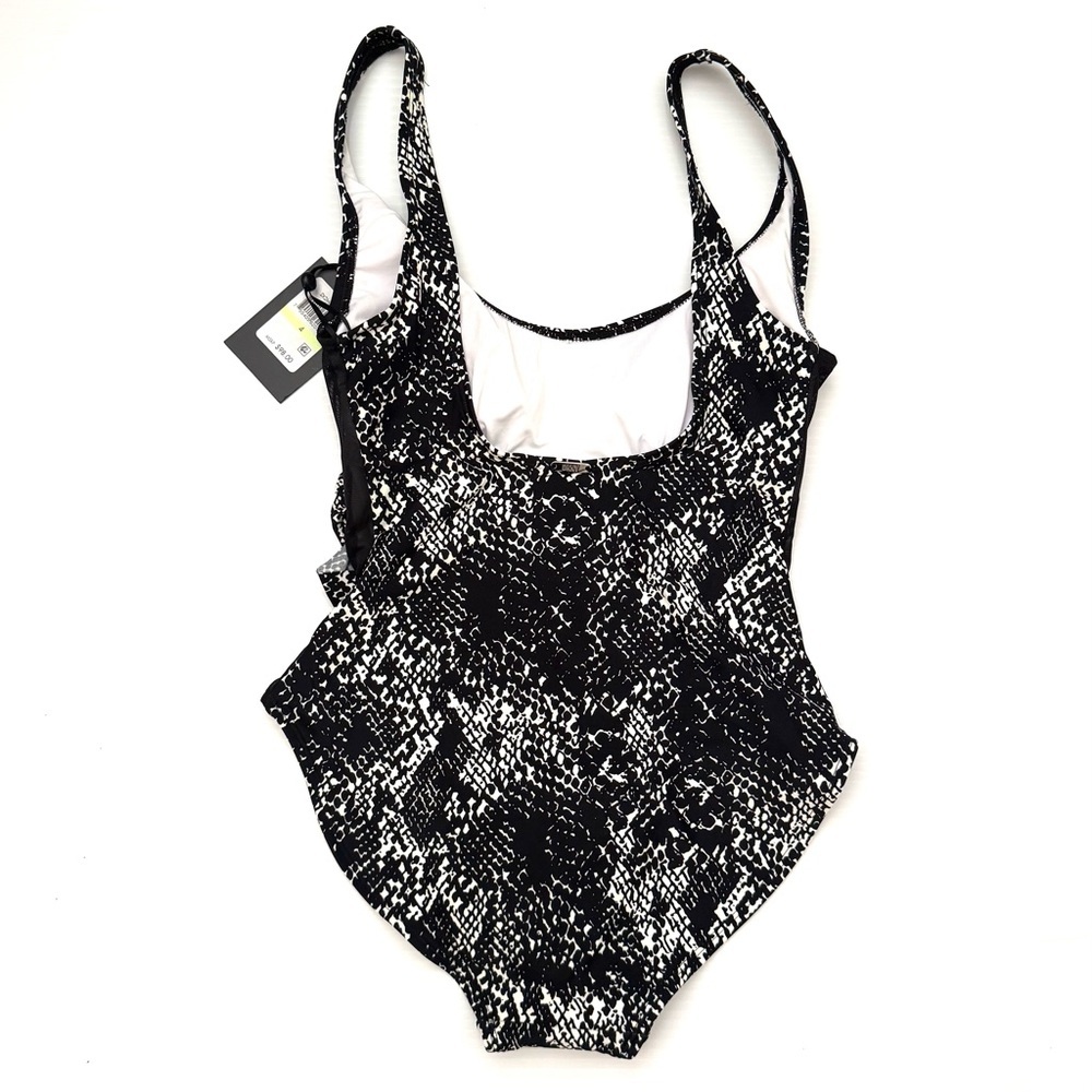 DKNY Snakeskin Print One Piece Swimsuit Ruched Mesh Black White Size 4 - Picture 5 of 7